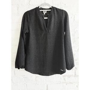 Anne Klein Women’s Small Black Textured V-Neck Blouse Chevron Shimmer